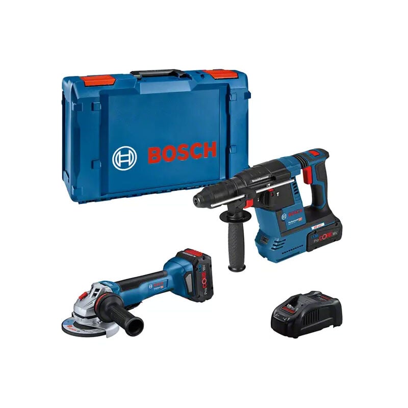 Lot de 2 outils 18V : gws 18V-10 p + gbh 18V-26 Bosch professional - avec 2 batteries 18V 5,5 ah - chargeur - l-boxx - 0615990N33