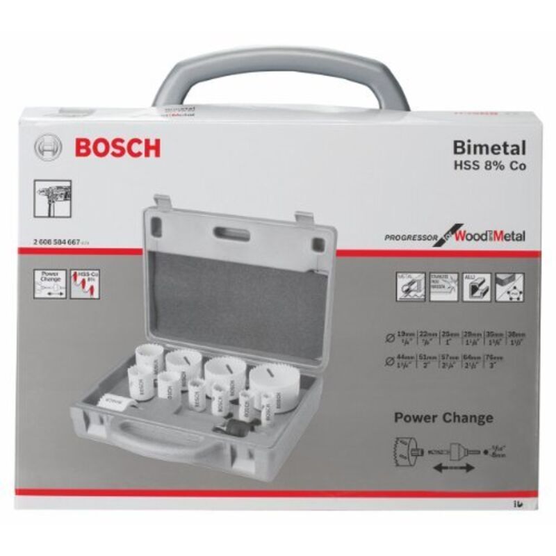 Professional Set da 14 pz. di Seghe a Tazza Progressor for Wood & Metal Set (per Elettricista, ø 19-76 mm, Accessorio per Foratrice) - Bosch