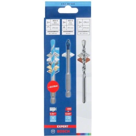 Bosch Professional Set misto  di 5 EXPERT HEX-9 HardCeramic &amp 1x EXPERT HEX-9 MultiConstruction Drill Bit (per ceramica, MultiConstruction, Ø 6 mm, accessorio per trapano/avvitatore)