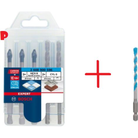 Bosch Professional Set mixto de 5 brocas EXPERT HEX-9 HardCeramic & 1x Broca EXPERT HEX-9 MultiConstruction (para cerámica, MultiConstruction, Ø 6 mm, Accesorio Taladro/atornilladores perforadores)