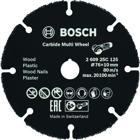 Bosch Professional Trennscheibe Carbide Multi Wheel (für Holz, Kunststoff, Trockenbauwände, Kupferrohr, Ø 76 mm, Bohrung Ø 10 mm, Zubehör Winkelschleifer)