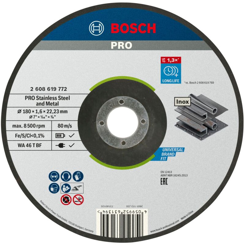 Bosch - pro Stainless Steel and Metal Trennscheibe 180 x 1,6 x 22,23 mm - 2608619772