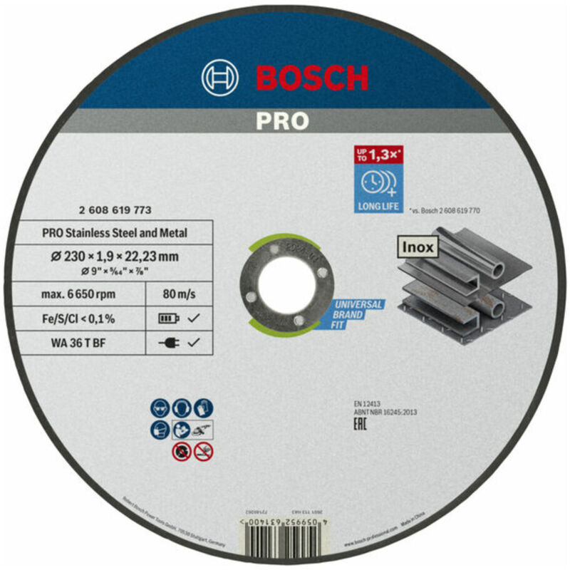 Bosch - pro Stainless Steel and Metal Trennscheibe 230 x 1,9 x 22,23 mm - 2608619773