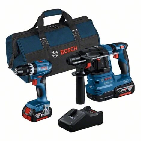 Bosch Profi Set 18V: GSB 18V-45, GBH 18V-22, 2x Akku 4 Ah, Schnellladegerät, Tasche