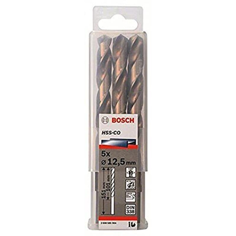 PRO Trapano a spirale in acciaio inossidabile HSS-Co, 12,5 x 101 x 151 mm, set da 5 pezzi