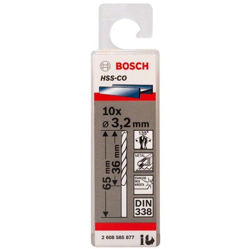 PRO Trapano a spirale in acciaio inossidabile HSS-Co, 3,2 x 36 x 65 mm, set da 10 pezzi