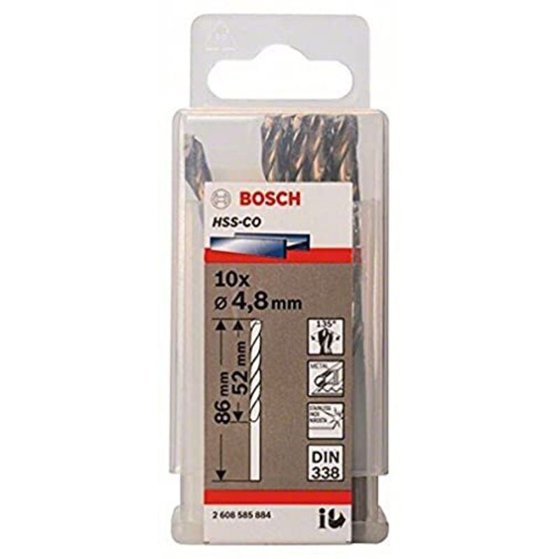 Bosch - 2 608 585 884 - Confezione di 10 punte per metallo HSS-Co, din 338 (4,8 x 52 x 86 mm)