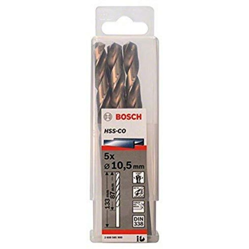 Fresa a spirale in acciaio inossidabile PRO HSS-Co, 10,5 x 87 x 133 mm, set da 5 pezzi