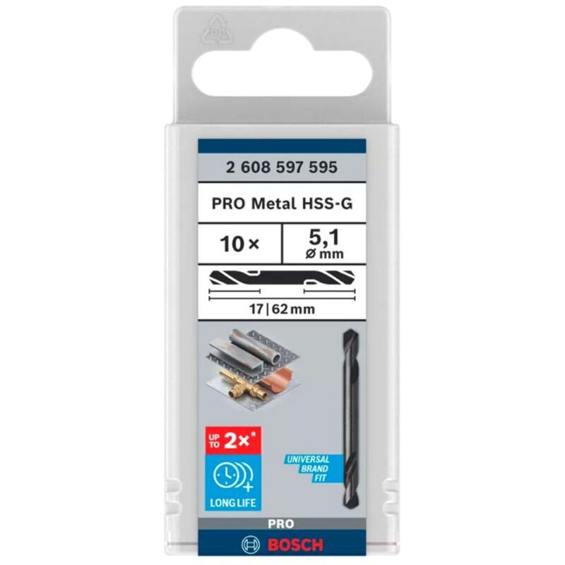 PRO Trapano a spirale HSS-G in metallo con doppia lama, 5,1 x 17 x 62 mm, set da 10 pezzi
