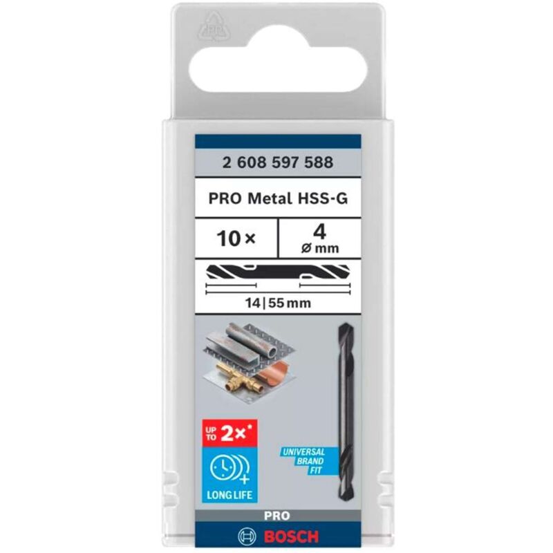 PRO Trapano spirale HSS-G in metallo con doppia lama, 4 x 14 x 55 mm, set da 10 pezzi
