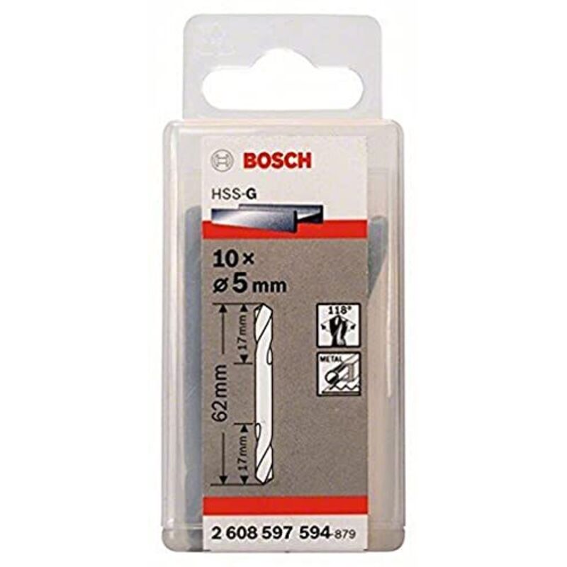 PRO trapano a spirale HSS-G in metallo con doppia lama, 5 x 17 x 62 mm, confezione da 10 pezzi