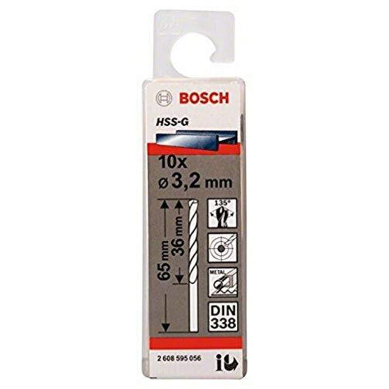 Bosch - Accessories 2608595056 hss Punta a spirale per metallo 3.2 mm Lunghezza totale 65 mm rettificato din 338 Alberino