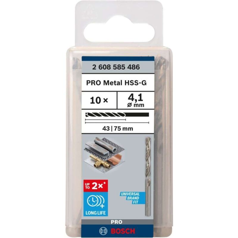 Bosch - Professional 10x hss-g Punta per Metallo (ø 4.1 mm, Robust Line, Accessori per trapani)