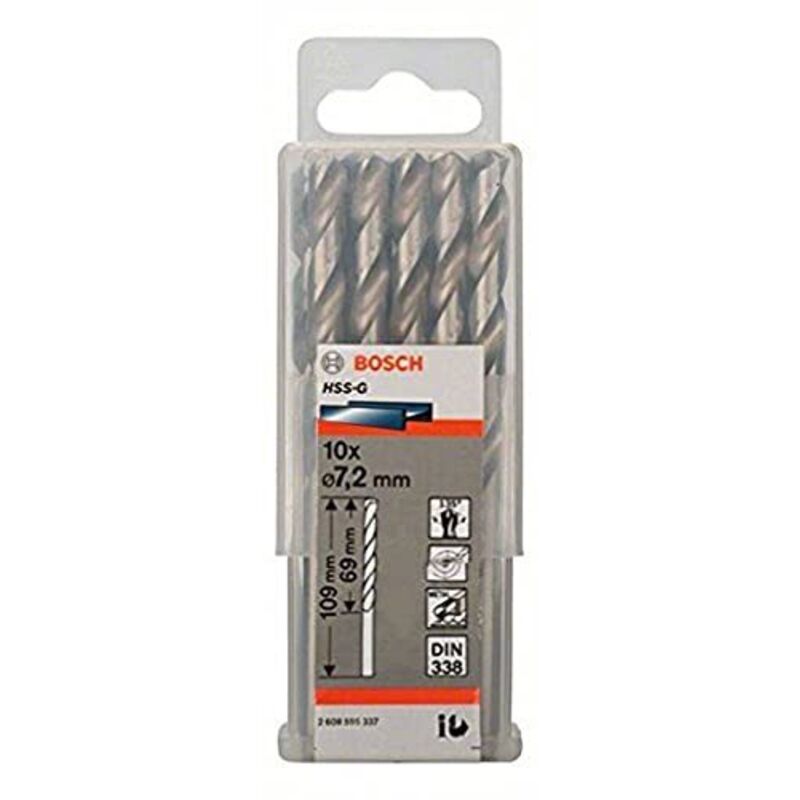 PRO Trapano a spirale HSS-G in metallo, 7,2 x 69 x 109 mm, set da 10 pezzi