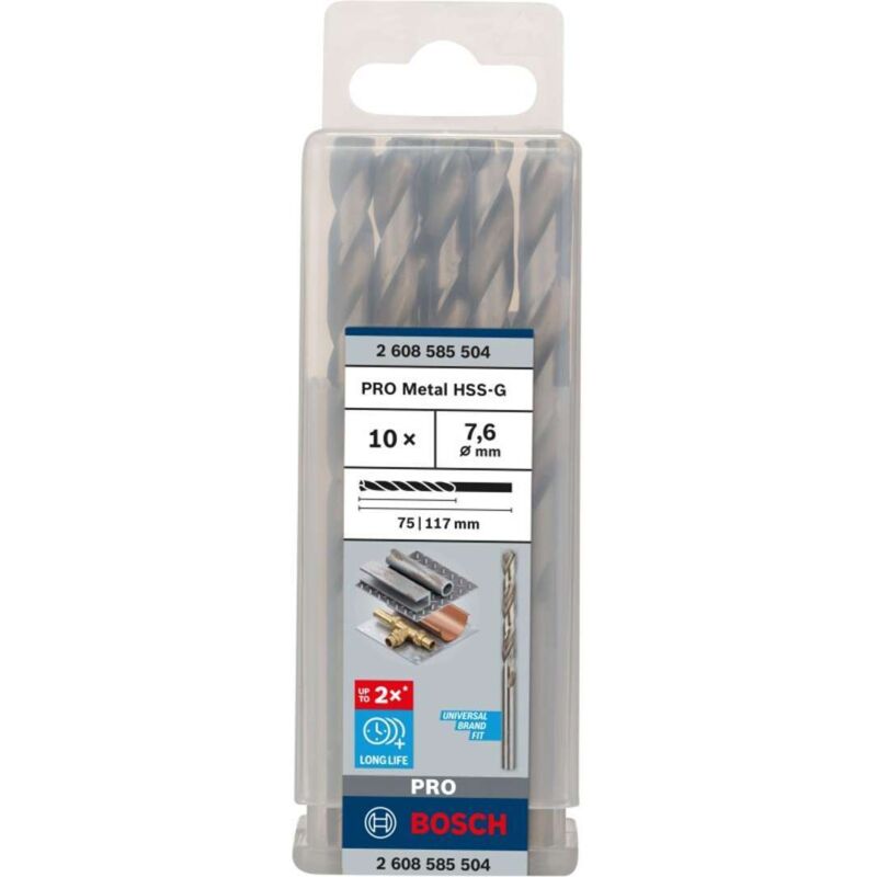 PRO Metal HSS-G Trapano a spirale, 7,6 x 75 x 117 mm, 10 pezzi