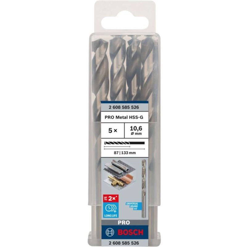 PRO Trapano a spirale HSS-G, 10,6 x 87 x 133 mm, set da 5 pezzi