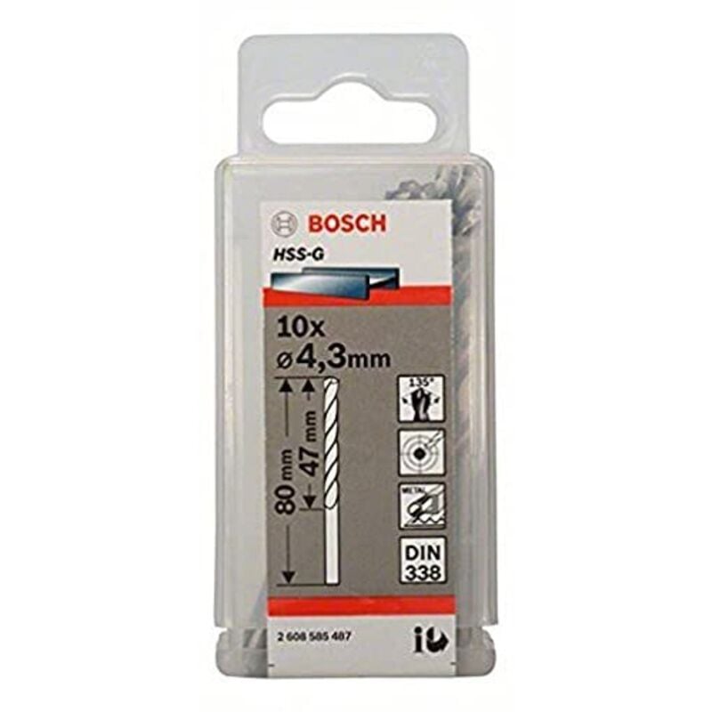 Bosch - 2608585487 - Punta per Metallo, Codolo Rotondo, hss-g, 4.3 x 47 x 80 mm, 10 Pezzi