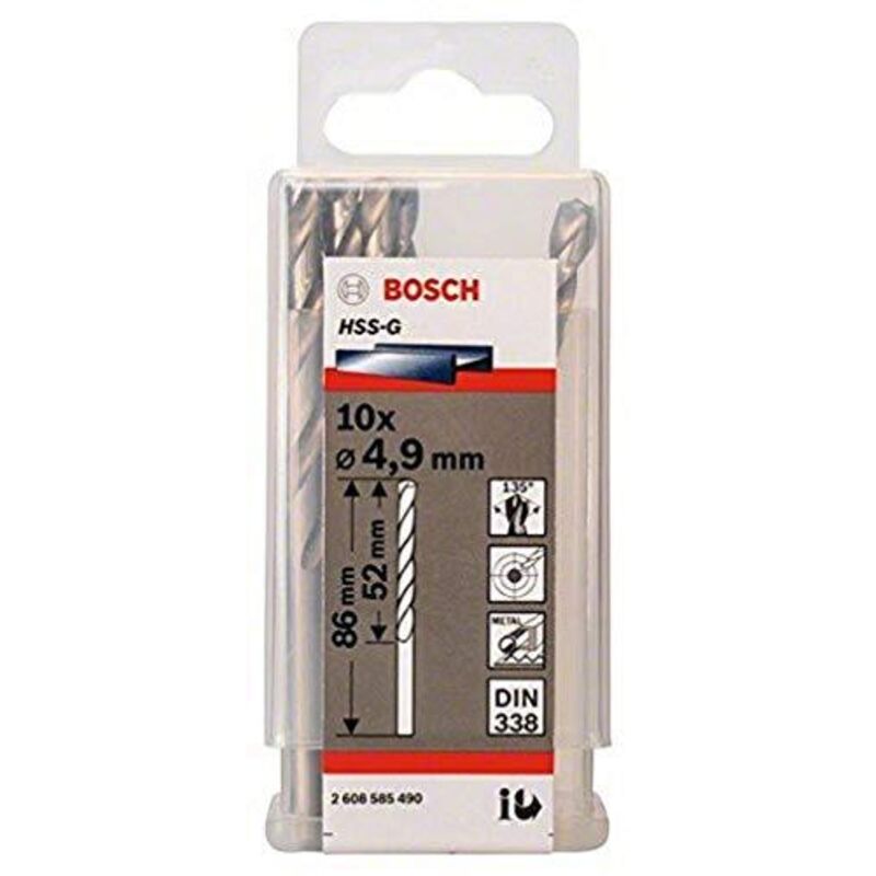 PRO Trapano a spirale HSS-G in metallo, 4,9 x 52 x 86 mm, confezione da 10 pezzi