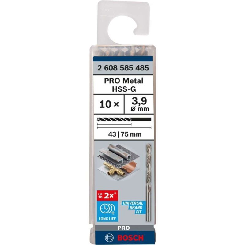 Bosch - Professional 10x hss-g Punta per Metallo (ø 3.9 mm, Robust Line, Accessori per trapani)
