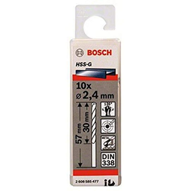 Bosch - Professional 10x hss-g Punta per Metallo (ø 2.4 mm, Robust Line, Accessori per trapani)