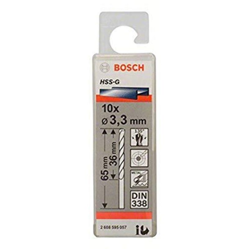 Bosch - Professional 10x hss-g Punta per Metallo (ø 3.3 mm, Robust Line, Accessori per trapani)