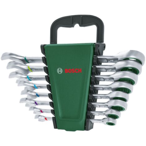 Bosch Ratschen-Kombi-Schlüssel (Starkes Drehmoment, 72 Zähne, Chrom-Vanadium-Stahl, Rostbeständig, Transportkoffer, 8-teilig, Set)