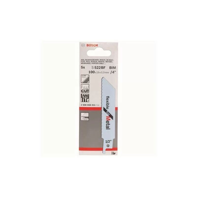 Bosch - S522BF Pack of 5 sabre saw blades for metal 100x19x0.9 / 4