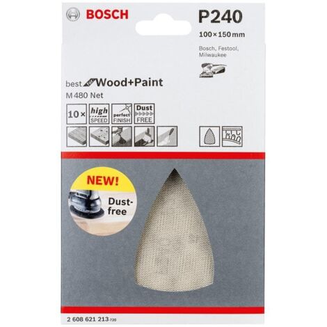 Bosch Schleifblatt M480 Net, Best for Wood and Paint, 100 x 150 mm, 240, 10er-Pack