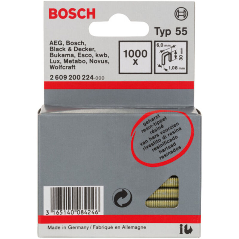 Image of Bosch Schmalrückenklammer Typ 55 geharzt 6 x 1,08 x 30 mm 1000 Stk