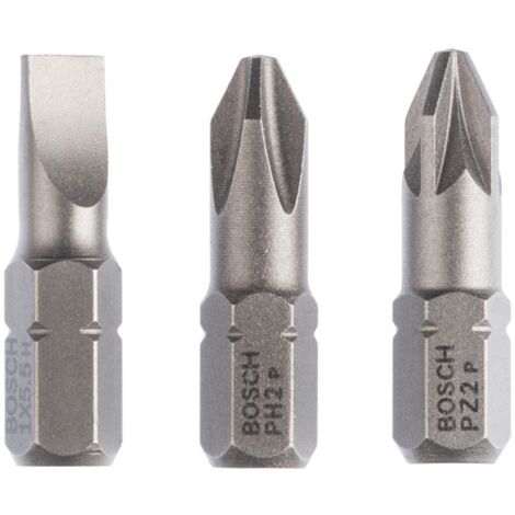 Bosch Schrauberbit-Set Extra-Hart (gemischt), S 1,0x5,5, PH2, PZ2, 25 mm