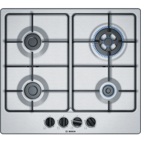 Bosch Serie 4 PGH6B5B80. Colore del prodotto: Nero, Acciaio inox, Posizionamento dell'apparecchio: Da incasso, Tipo di piano cottura: Gas. Tipo di controllo: Manopola, Posizione di controllo: Front...
