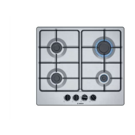 Bosch Serie 4 PGP6B5B86. Colore del prodotto: Acciaio inox, Posizionamento dell'apparecchio: Da incasso, Dimensione della larghezza del piano cottura: 60 cm. Bruciatore piccolo: 1000 W, Bruciatore ...