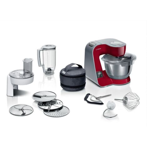 Bosch Serie 4, Robot de cocina con balanza, MUM 5, 1000 W, rojo, plata, MUM5X720