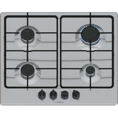 Bosch Serie 6 PGP6B5K80. Colore del prodotto: Acciaio inox, Posizionamento dell'apparecchio: Da incasso, Dimensione della larghezza del piano cottura: 58 cm. Tipo di controllo: Manopola, Posizione ...