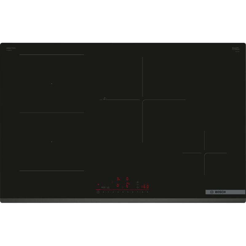 Bosch - Serie 6 PVS83KHC1Z Piano cottura a induzione 80 cm CombInduction Nero. Colore del prodotto: Nero, Posizionamento dell'apparecchio: Da
