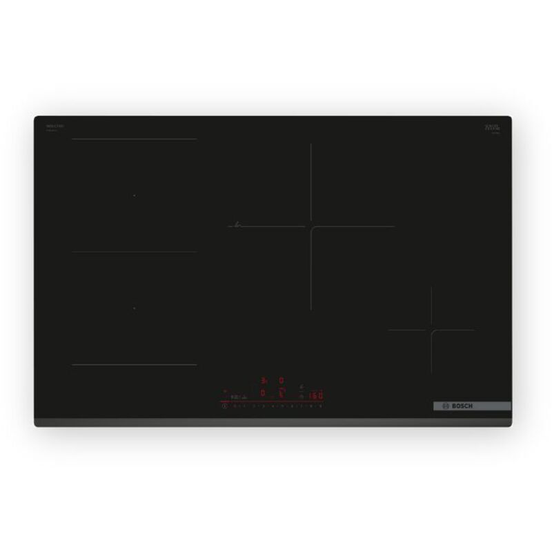 Bosch – Table de cuisson à induction 4 foyers – PVS83KHC1Z – 80 cm – Puissance 7400 W – Commande tactile avant – Home Connect Bosch – Table de cuisson à induction 4 foyers – PVS83KHC1Z – 80 cm – Puissance 7400 W – Commande tactile avant – Home Connect