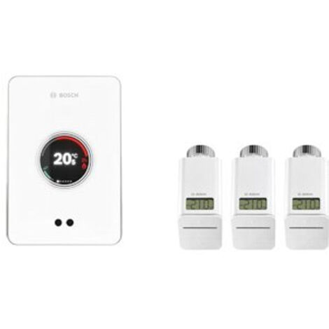 Bosch – Set de 1 thermostat d'ambiance intelligent Single et 3 têtes de thermostat de radiateur blanc – Contrôle à distance via application – Compatible avec chauffage central