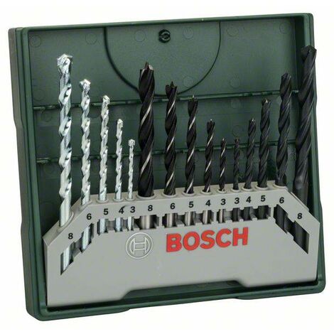 Bosch – Set de 15 forets à métaux, bois et pierre – Diamètres 3 à 8 mm – Pointe carbure pour maçonnerie – Coffret de rangement inclus - C93712