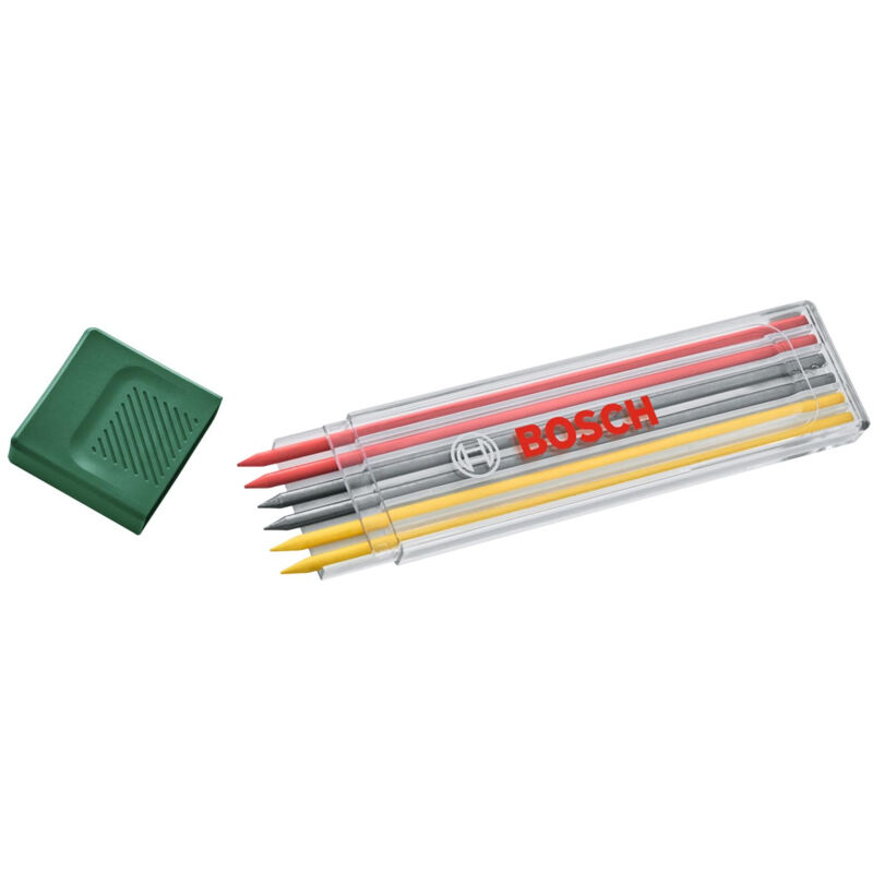 Bosch Set De 6 Mines Graphites Multicolores (Acces. Pr Marqueur Pr Trous Profonds , 2 Rouges, 2 Jaunes , 2 Graphites Hb , 2,8 Mm