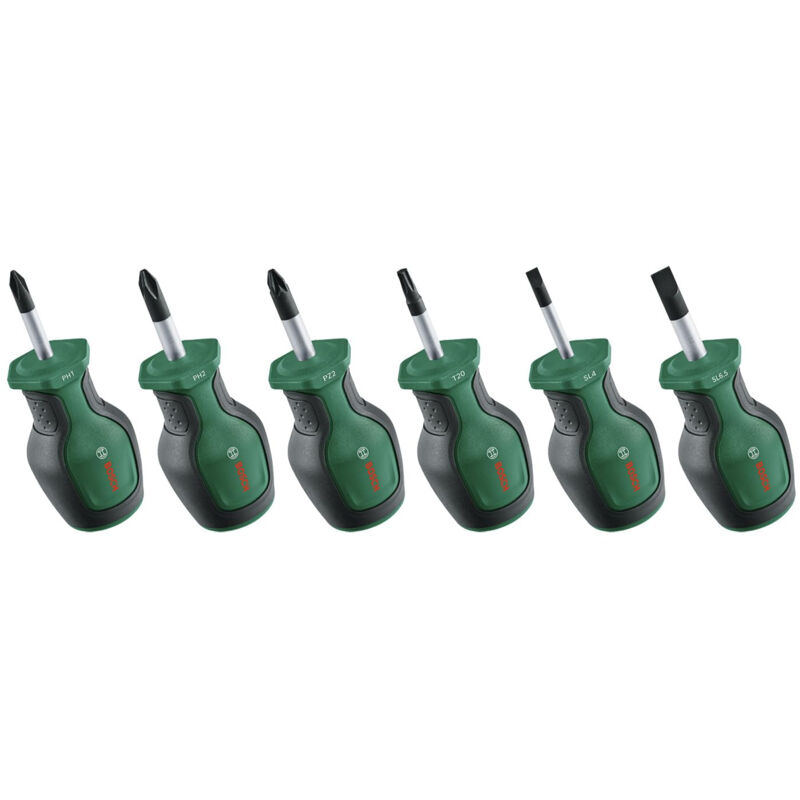 Bosch - set de 6 tournevis courts (pour endroits restreints ph/pz/tx/plat acier S2 couple élevé embout magnétique)