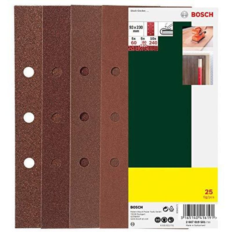 2607019501 25 Fogli, Orbitale b&d, 93 x 230 mm, Grana 60-240 - Bosch
