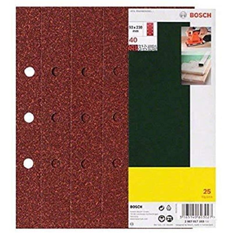 Set di fogli abrasivi per levigatrici orbitale, B&D con 8 fori, 93 x 230 mm, K120, 25 pezzi
