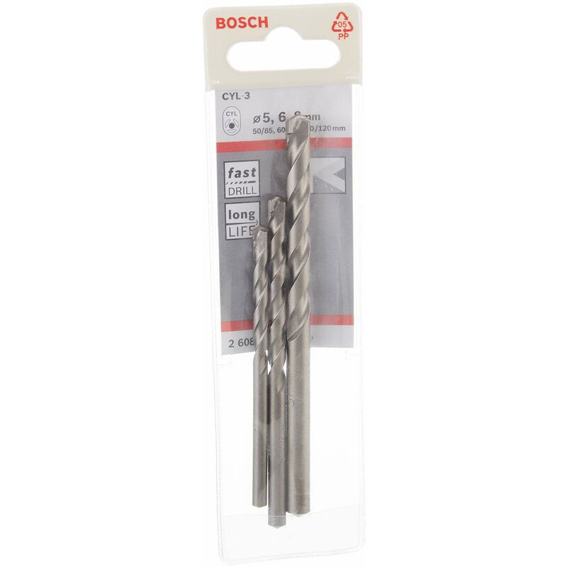 Professional 3 pezzi CYL-3 punte da calcestruzzo Set (per calcestruzzo, ø 5/6/8 mm, accessorio perforatrice a percussione) - Bosch