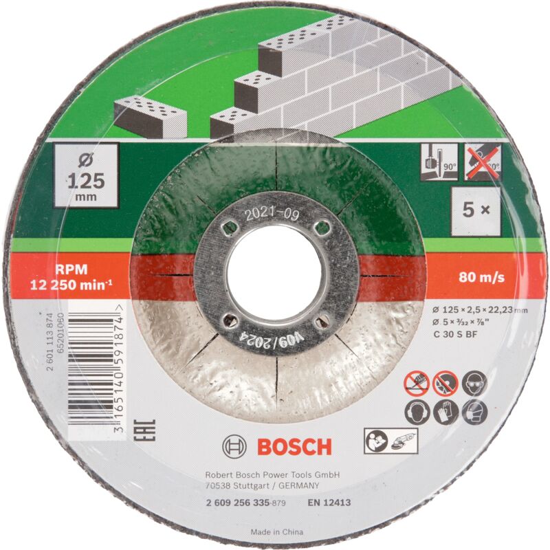 

BOSCH 2609256335 Set discos tronzar 5 piezas, acodado piedra Ø 125 mm