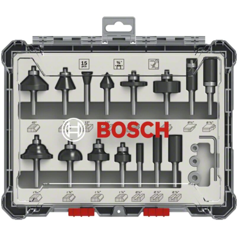 Bosch - Kit di frese, codolo da 1/4 pollici, 15 pezzi Accessories 2607017473