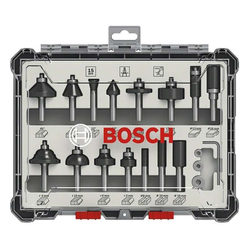 Confezione da 15 frese miste a codolo da 8 mm Bosch 2607017472