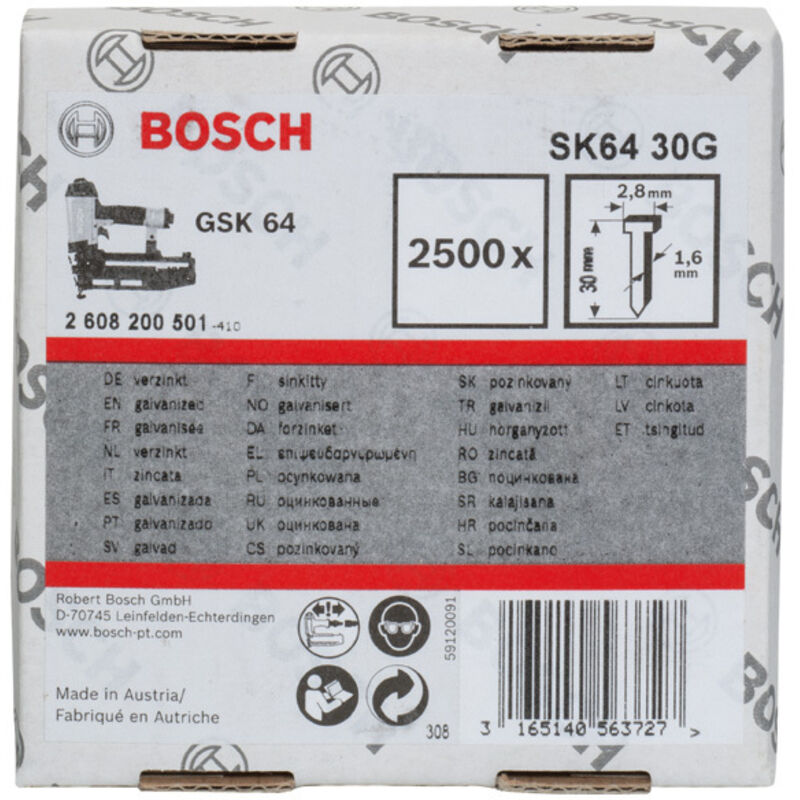 Perno a testa svasata SK64 30G, 1,6 mm, 30 mm, zincato, confezione da 2500 pezzi