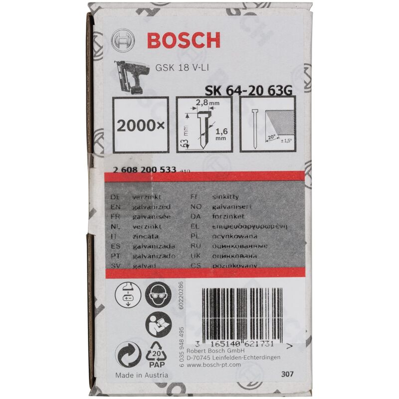 Bosch - Professional 2 608 200 533 - Pin de testa svasata SK64 20G, 63 mm, confezione 2000