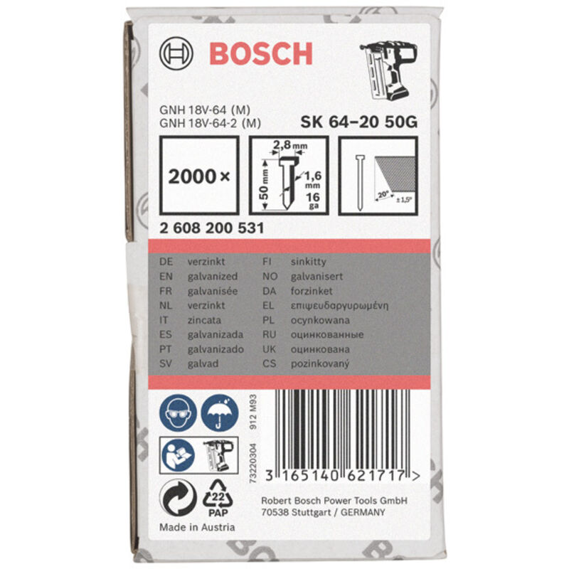 Bosch - Professional 2 608 200 531 - Pin de testa svasata SK64 20G, 50 mm, confezione 2000