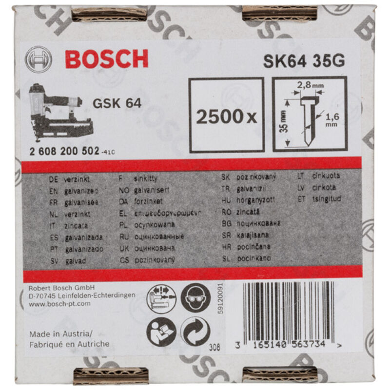 Perno a testa svasata SK64 35G, 1,6 mm, 35 mm, zincato, confezione da 2500 pezzi